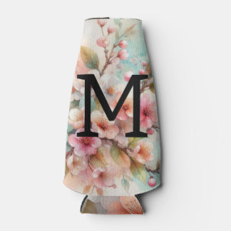 Aquarell-Monogramm mit rosa Kirschblüten Flaschenkühler