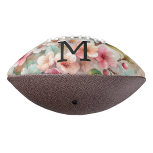Aquarell-Monogramm mit rosa Kirschblüten Football