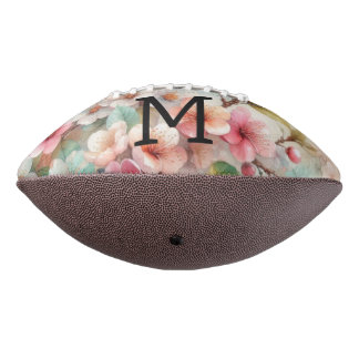 Aquarell-Monogramm mit rosa Kirschblüten Football