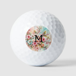 Aquarell-Monogramm mit rosa Kirschblüten Golfball