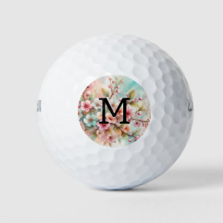 Aquarell-Monogramm mit rosa Kirschblüten Golfball