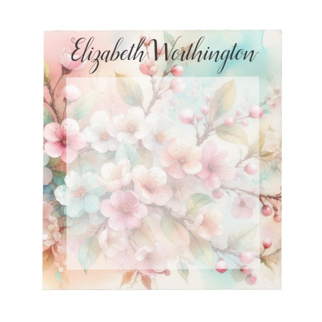 Aquarell-Monogramm mit rosa Kirschblüten  Notizblock (Vorderseite)