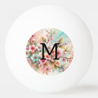 Aquarell-Monogramm mit rosa Kirschblüten Tischtennisball
