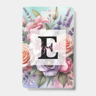 Aquarell-Monogramm mit rosa lila Blumen Ausweis