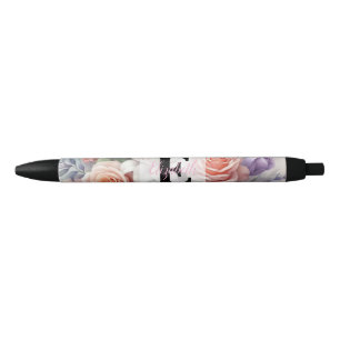Aquarell-Monogramm mit rosa lila Blumen Kugelschreiber