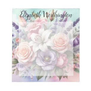 Aquarell-Monogramm mit rosa lila Blumen Notizblock