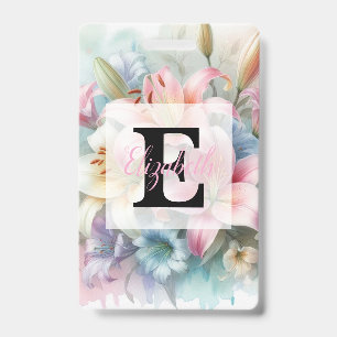 Aquarell-Monogramm mit rosa Lilienblüten  Ausweis