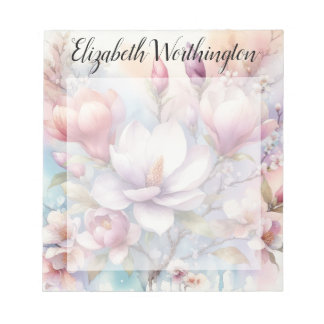 Aquarell-Monogramm mit rosa Magnolienblüten  Notizblock