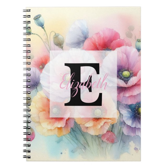 Aquarell-Monogramm mit rosa roten Mohnblumen  Notizblock (Vorderseite)