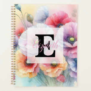 Aquarell-Monogramm mit rosa roten Mohnblumen  Planer