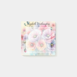 Aquarell-Monogramm mit rosa roten Mohnblumen  Post-it Klebezettel