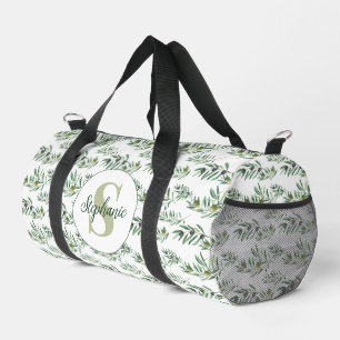 Aquarell-Monogramm-Name Olivenzweige-Muster Duffle Bag
