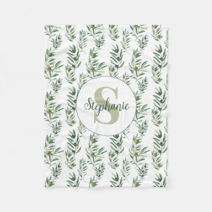 Aquarell-Monogramm-Name Olivenzweige-Muster Fleecedecke