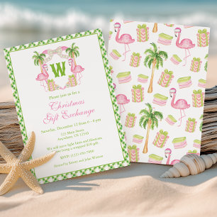 Aquarell-Monogramm Rosa Flamingo-Wappen Weihnachte Einladung