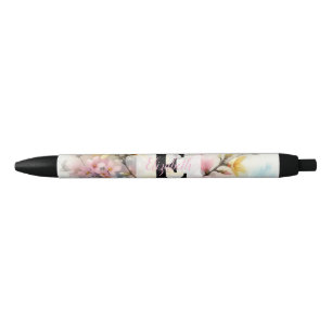 Aquarell-Monogramm rosa gelbe Frühlingsblumen Kugelschreiber