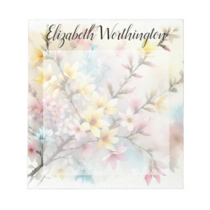 Aquarell-Monogramm rosa gelbe Frühlingsblumen Notizblock