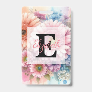 Aquarell-Monogramm rosa Gerbera-Margeriten Ausweis