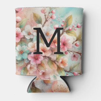 Aquarell-Monogramm rosa Kirschblüten Dosenkühler