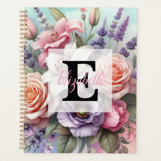 Aquarell-Monogramm rosa lila Blumen Planer