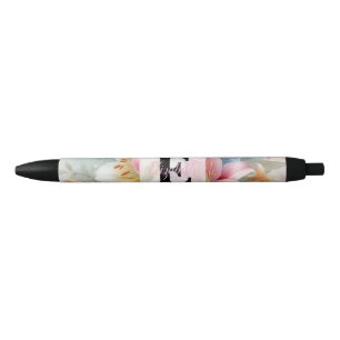 Aquarell-Monogramm rosa Lilien Blumen Kugelschreiber
