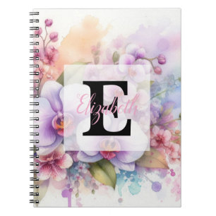 Aquarell-Monogramm rosa Orchideenblüten Notizblock