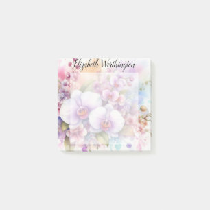 Aquarell-Monogramm rosa Orchideenblüten  Post-it Klebezettel