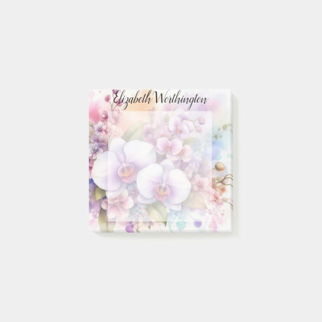 Aquarell-Monogramm rosa Orchideenblüten  Post-it Klebezettel (Vorderseite)