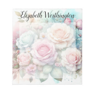 Aquarell-Monogramm rosa Rosen Blumen  Notizblock