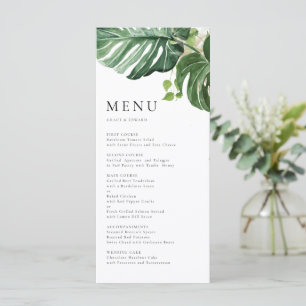 Aquarell Monstera Grünzeug Tropische Hochzeit Menükarte