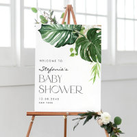 Aquarell Monstera Tropical Baby Dusche Willkommen