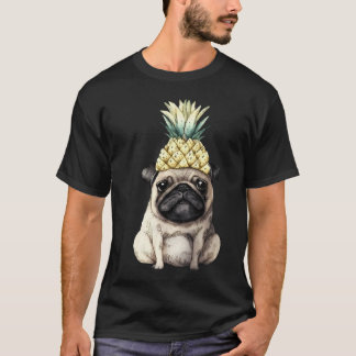 Aquarell-Mops mit Ananaskrone. Lustiger Mops  T-Shirt