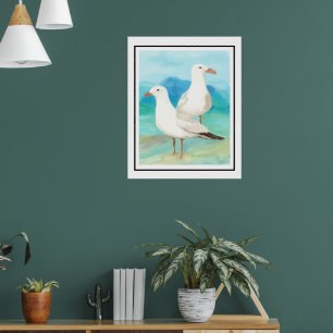 Aquarell-Möwen am Strand Vogel Natur Kunst Poster