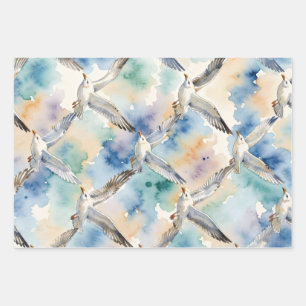 Aquarell-Möwen Nahtloses Muster Küstenheim Geschenkpapier Set