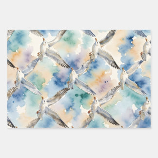 Aquarell-Möwen Nahtloses Muster Küstenheim Geschenkpapier Set