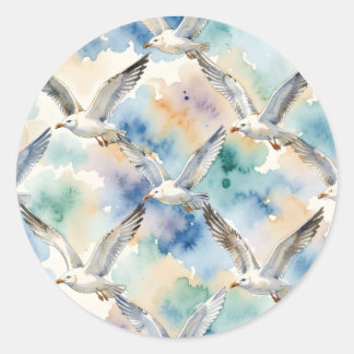 Aquarell-Möwen Nahtloses Muster Küstenheim Runder Aufkleber
