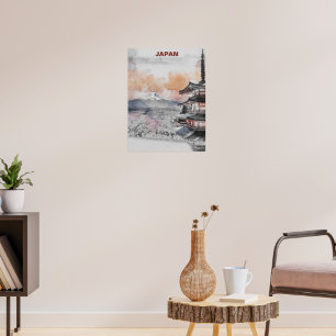 Aquarell Mt. Fuji & japanische Pagode – Japan Land Poster