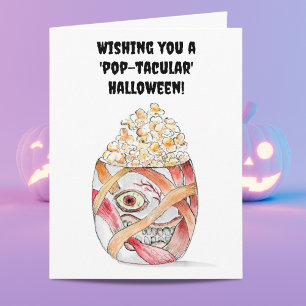 Aquarell-Mumien-Popcorn Frohes Halloween Karte