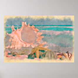 Aquarell-Muscheln am Strand Großes Poster
