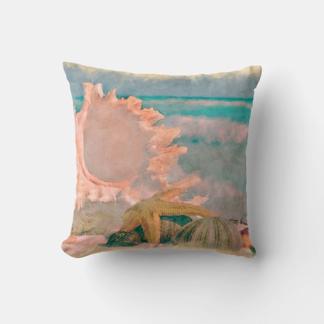 Aquarell Muscheln am Strand Kissen (Vorderseite)