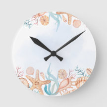 Aquarell-Muscheln Küstenwanduhr