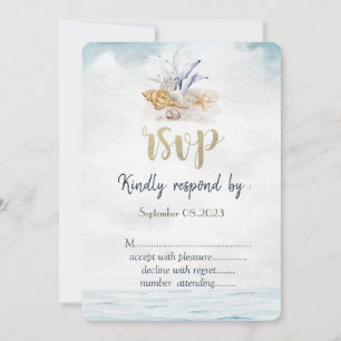 Aquarell-Muscheln,Meer-Hochzeit RSVP  Einladung