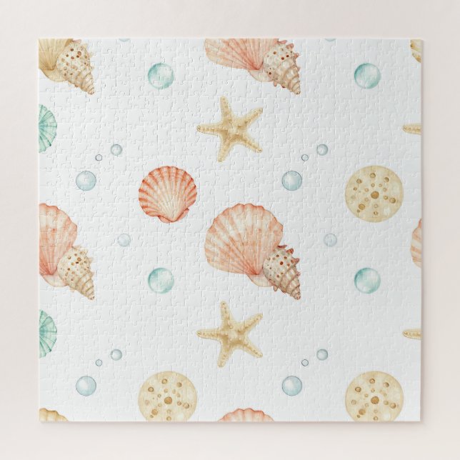 Aquarell-Muscheln Perlen Küstenmuster (Vertikal)