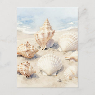 Aquarell-Muscheln Strand Szene Postkarte