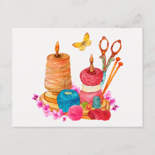 Aquarell-Näh- und Strickzubehör Postkarte