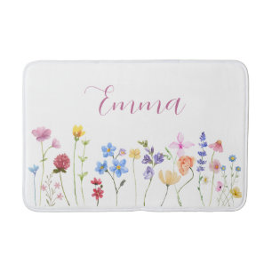 Aquarell Name Wildblume Minimalistischer Boho-Stil Badematte