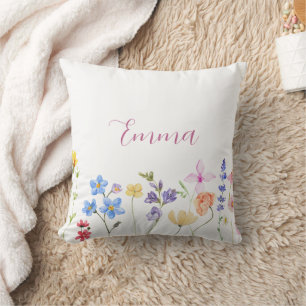 Aquarell Name Wildblume Minimalistischer Boho-Stil Kissen