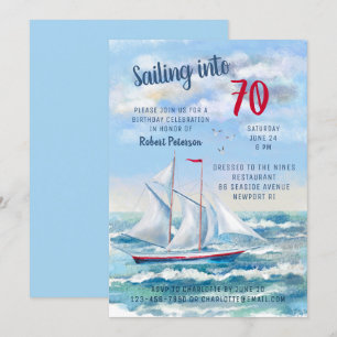 Aquarell-Nautik-Segelyacht 70. Geburtstag Einladung