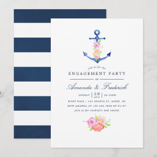 Aquarell-nautisch thematisierte Blumen-Engagement- Einladung