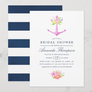 Aquarell-nautisch thematisierte florale Brautparty Einladung