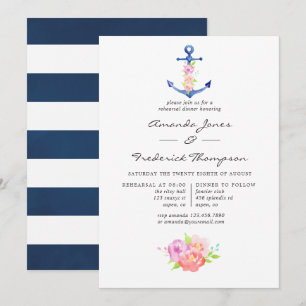 Aquarell-nautisch thematisiertes Floral-Probeessen Einladung